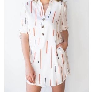 Lush White Abstract Dress Short Sleeve